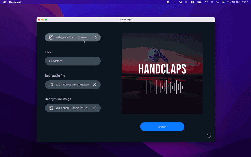 Selecting the Instagram type beat video formats in the Handclaps Beat Video Maker